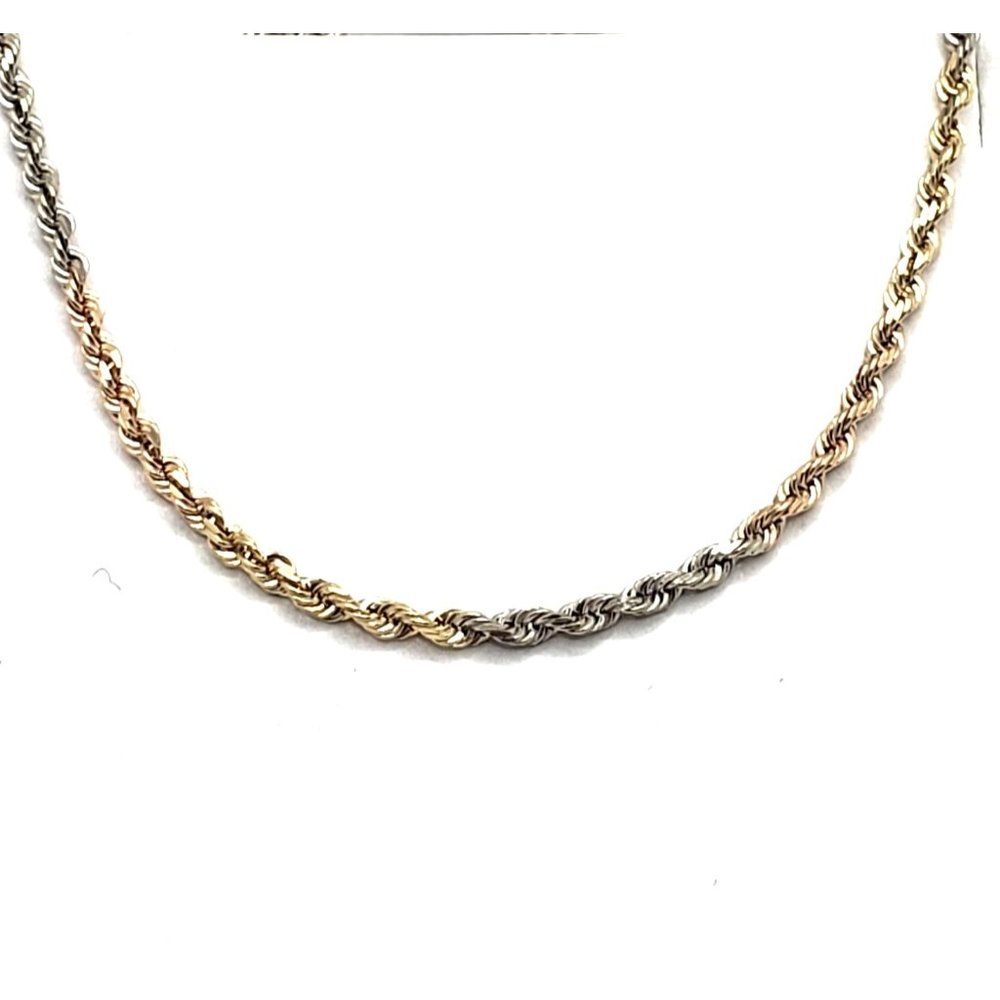 14k Tri-Color Gold 1.6 mm Rope Chain 22 Inches - Picture 3 of 12